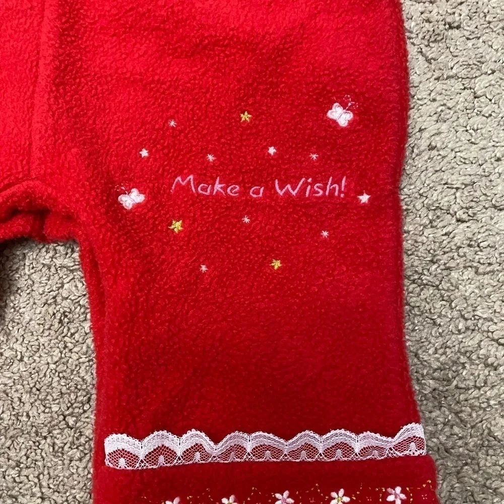 VINTAGE Okie Dokie red fuzzy one piece with pink fairy princess “make a wish”